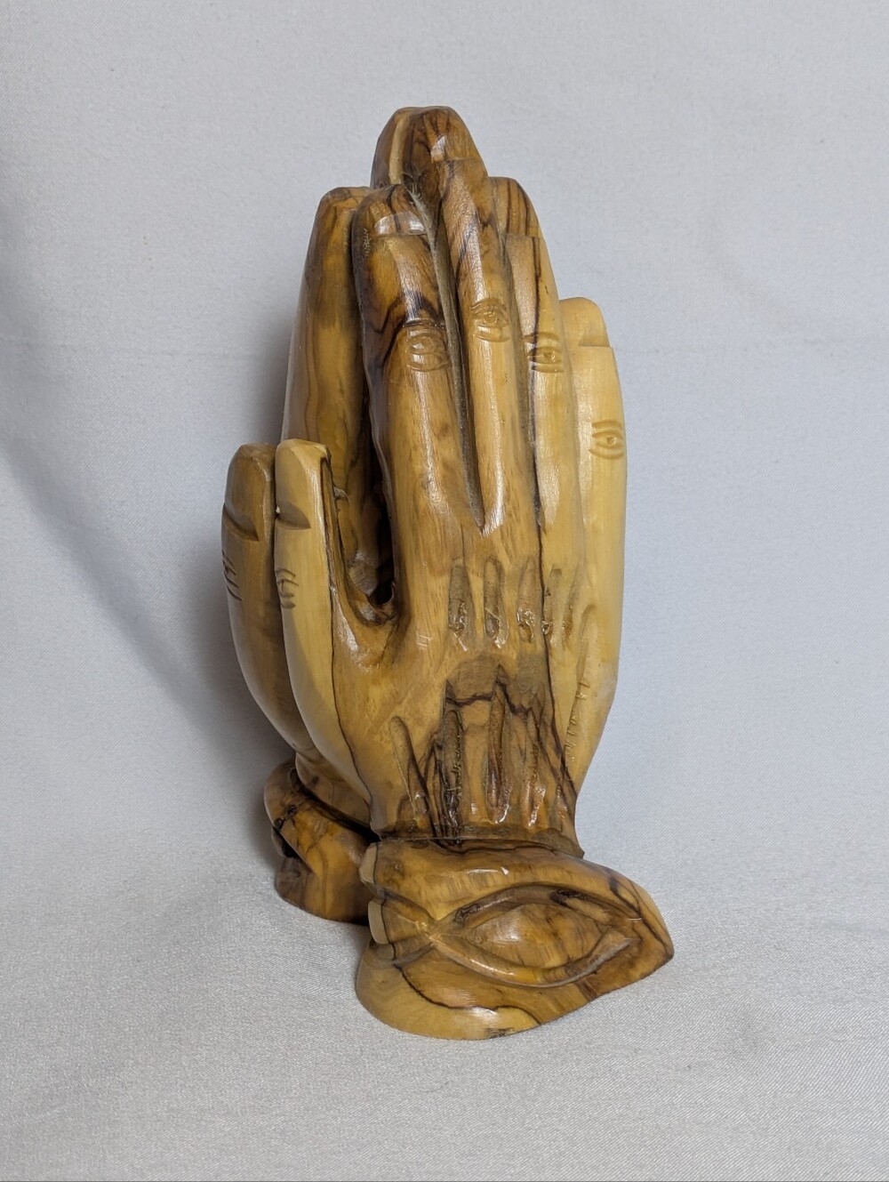 Hand-Carved Olive Wood Praying Hands Sculpture - Natural Brown